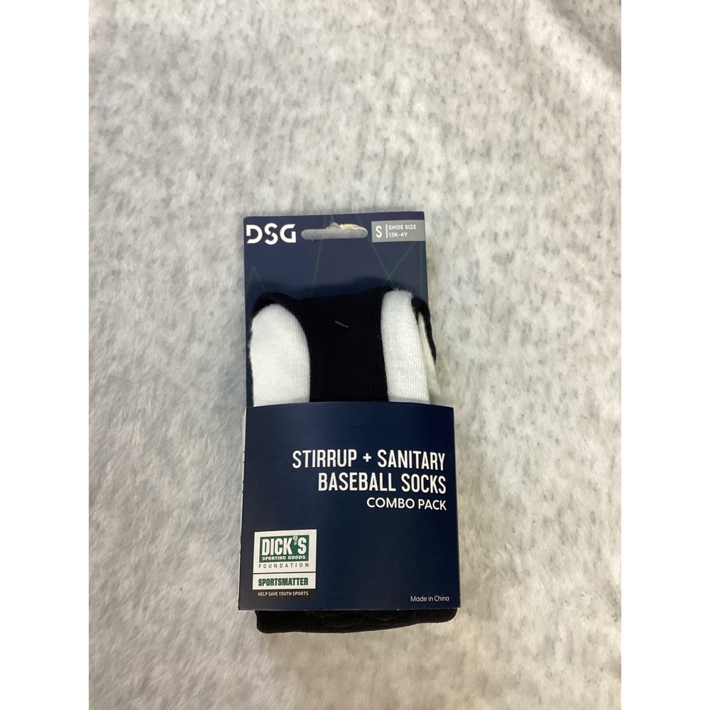DSG Kids Stirrup and Sanitary Baseball Socks Combo Pack Black White Small 13K-4Y